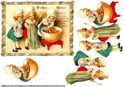 Christmas Kids Baking Vintage