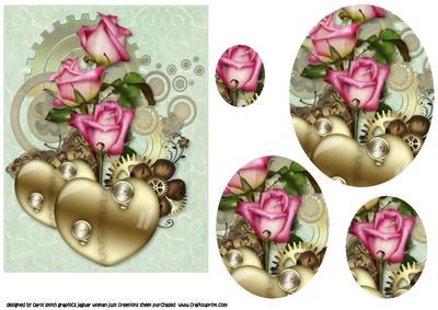 Steampunk Hearts and Roses 2 Oval Pyramid