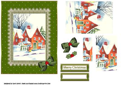 Vintage Christmas Lace Edged Scene Green