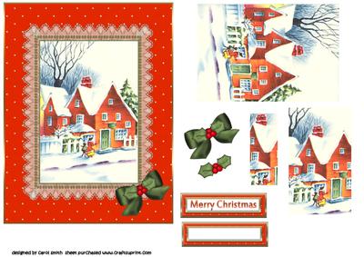 Vintage Christmas Lace Edged Scene Red
