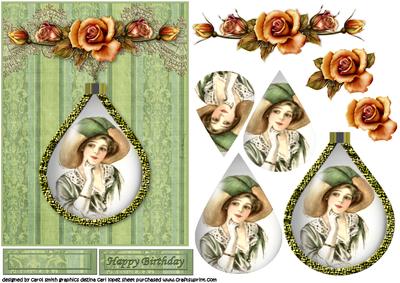 Vintage Lace and Roses Portrait Pendant