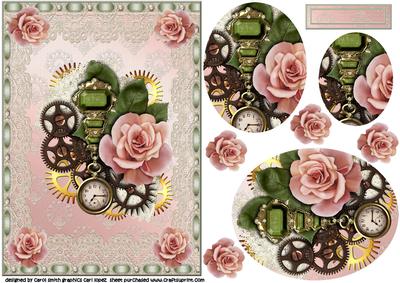 Roses and Lace Steampunk Quick Card