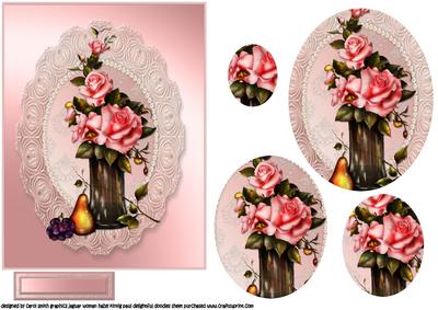 A Vase of Pink Roses Still Life Oval Pyramid