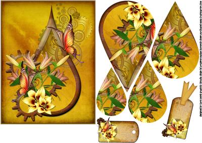 Lilies and Butterflies Steampunk Teardrop Pyramid