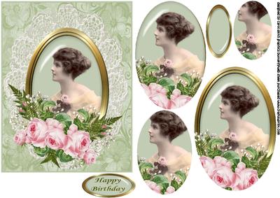 Vintage Lady with Pink Peony's Oval Pyramid
