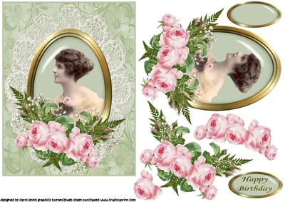 Vintage Lady with Pink Peony's