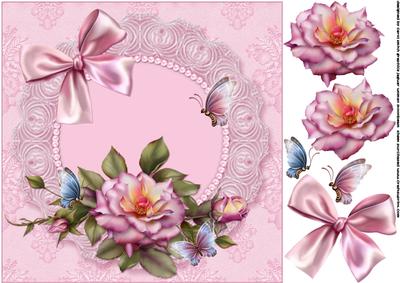 Shimmering Roses, Butterflies and Lace 8x8
