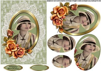 Portrait of a Vintage Lady with Roses Oval Pyramid