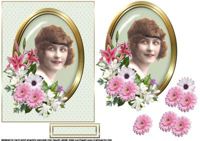 Portrait of a Vintage Lady with Pink Flowers Quick Card