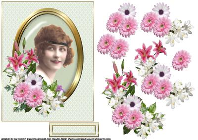 Portrait of a Vintage Lady with Pink Flowers