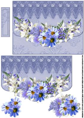 Floral Blue Dendrill Faux Envelope