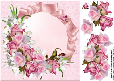 8x8 Pink Roses on Satin Ruffle Ribbon