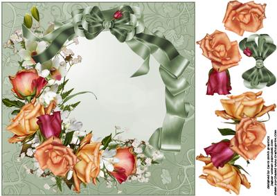 8x8 Joy of Roses on Green Satin Ruffle