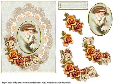 Vintage Girl in Antique Lace Frame
