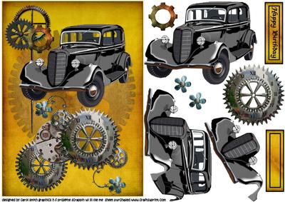 Vintage Car with Steampunk Clock