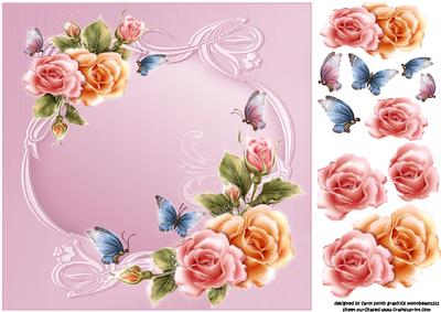 8x8 Shimmering Roses and Butterflies