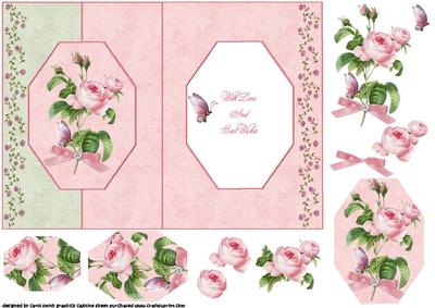 Pink Peony's on Octagon Fold Back Card