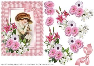Vintage Girl with Pink Floral Spray