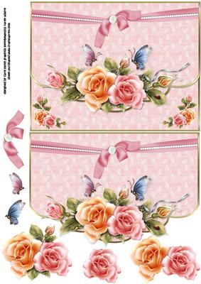 Shimmering Roses and Butterflies on Faux Envelope