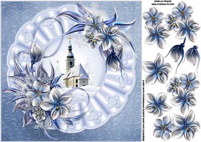 8x8 Winter Flowers and Christmas Church