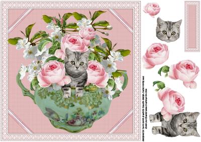 8x8 Pink Peonies and Cheeky Kitten