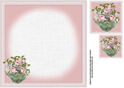 8x8 Pink Peonies and Cheeky Kitten Insert Plate