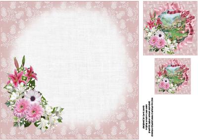 8x8 Thached Cottage Scene with Pink Floral Spray Insert