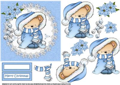 Blue Christmas Snuggle Bear Decoupage