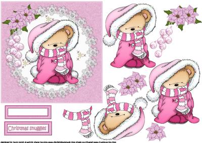 Pink Christmas Snuggle Bear Decoupage