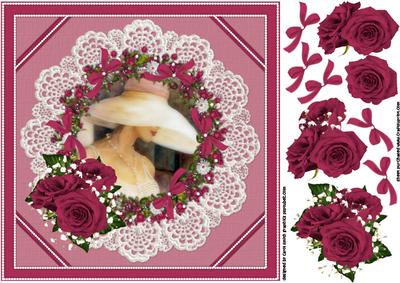 8x8 Burgundy Roses Bows and Pearls