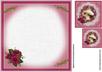 8x8 Burgundy Roses Bows and Pearls Insert Plate