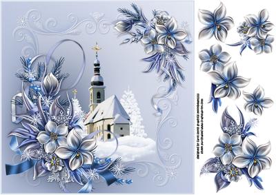 8x8 Snowy Church with Winter Flowers 2