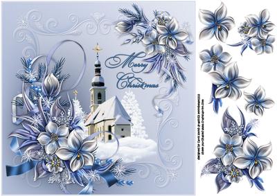 8x8 Snowy Church with Winter Flowers 1