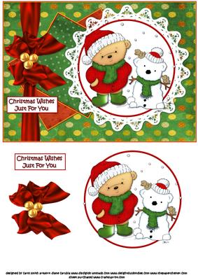Teds Teddy Snowman Green Quick Card