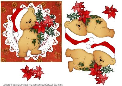 Poinsettia Bear Decoupage