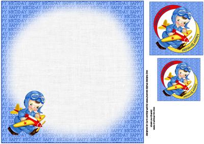 8x8 Birthday Vintage Fly Boy Childs Topper Insert Plate
