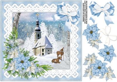 8x8 Ice Blue Snowy Church Scene