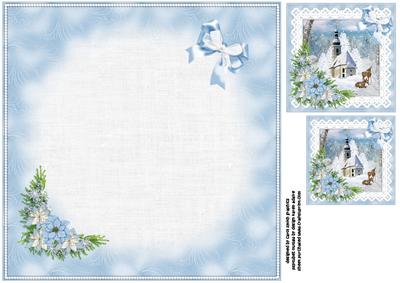 8x8 Ice Blue Snowy Church Scene Insert Plate