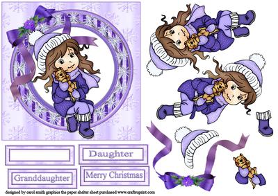 Christmas Girl with Kitten Purple