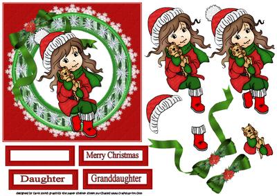 Christmas Girl with Kitten Red