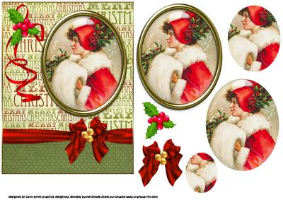 Vintage Christmas Girl in Medallion