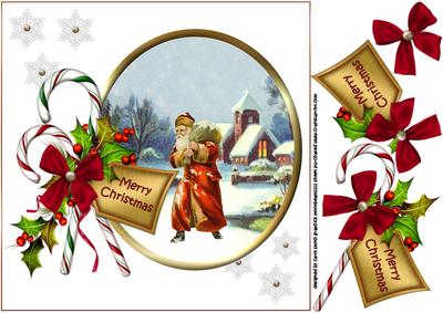 8x8 Vintage Santa and Candy Canes