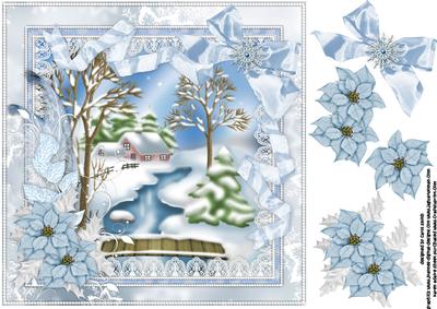 8x8 Christmas Scene in Lace and Pearl Frame 1