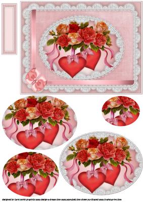 Hearts Roses and Lace for Valentines Oval Pyramid
