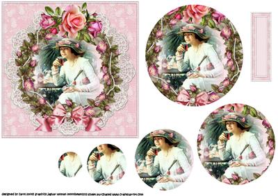Vintage Girl Cheers Rose Wreath Pyramid