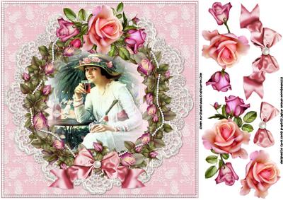 8x8 Vintage Girl Cheers Rose Wreath