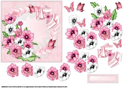 Beautiful Flowers on Satin Ruffle and Lace