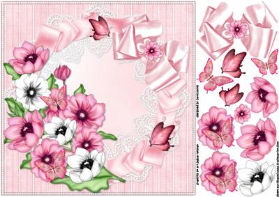 8x8 Beautiful Flowers on Satin Ruffle and Lace