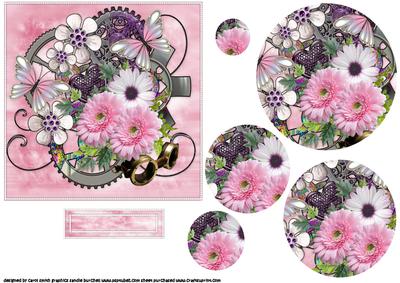 Pink Floral Steampunk Cluster Pyramid