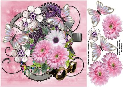 8x8 Pink Floral Steampunk Cluster
